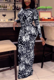 White Sexy adult Fashion Cap Sleeve Long Sleeves O neck Pencil Dress Floor-Length Print Patchwor