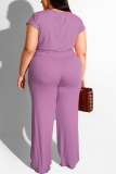 Light Purple Sexy Fashion adult O Neck Solid Bandage Two Piece Suits