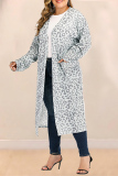 Khaki Fashion Casual Leopard Long Sleeve Cardigan (Only Coat)