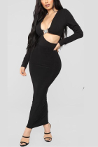 Black Sexy Irregular Long sleeve Lock Dress