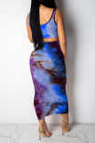 Blue Sexy Fashion Patchwork HOLLOWED OUT Print Regular Two-Piece Dress