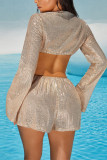 Apricot Fashion Casual Sports Sequins Two-Piece Set