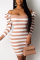 Apricot Street Fashion adult Cap Sleeve Long Sleeves Square Step Skirt Knee-Length Striped Patchwo