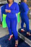 Blue Casual Hooded Tight-Fitting Sports Two-Piece Suit