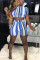 Blue Fashion Casual Two Piece Suits Slim fit crop top Striped Skinny Short Sleeve Two-Piece Sh