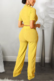 Yellow Casual Solid Straight Short Sleeve Two-piece Pants Set