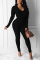 Black Casual Solid Patchwork Two Piece Suits pencil Long Sleeve Two-piece Pants Set