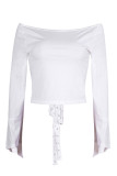 White One word collar Long Sleeve Solid