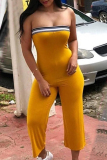 Yellow Sexy Patchwork Sleeveless Wrapped Jumpsuits