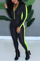 Green Fashion Sexy Zipper Long Sleeve Jumpsuit