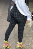 Black Leisure Commut Sexy Checked Printed Tight Trousers 