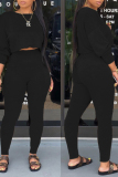 Black Fashion Casual Solid Two Pieces