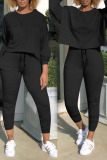 Black Drawstring High Solid pencil Pants Two-piece suit