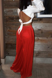 Red Casual Solid Patchwork High Waist Straight Solid Color Bottoms