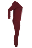Wine Red Casual Hooded Collar Broken Holes Blending Two-piece Pants Set