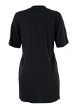 Black Casual Fashion Cap Sleeve Short Sleeves O neck Straight Mini Character Solid Casual Dress