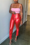Red Fashion Sexy Solid Color PU Trousers