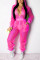 rose red Sexy Fashion Patchwork Solid Mesh Long Sleeve V Neck Jumpsuits