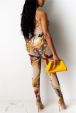 White Fashion Ma'am adult Sexy Two Piece Suits Print Patchwork pencil Sleeveless Two-piece Pant