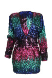 Multi-color Fashionable Sequined Decorative Blending Mini Dress(Non Positioning Printing)