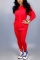 Red adult Sexy Fashion Solid Patchwork Two Piece Suits Straight Long Sleeve Two-piece Pants S