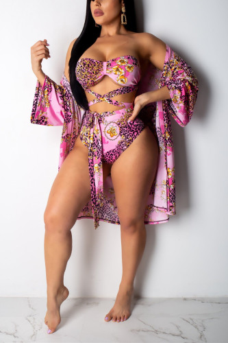 RosePink Sexy Printed Swimwears(With Cover-up)
