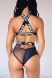 White Sexy Hollowed-out Printed Two-piece Swimwears