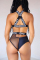 Black Sexy Hollowed-out Printed Two-piece Swimwears