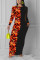 Orange Casual Fashion adult Cap Sleeve Long Sleeves O neck Step Skirt Ankle-Length camouflage Pat