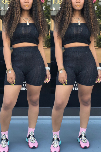 Black Sexy Fashion Strapless Shorts Sweater Set