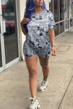 White Fashion Casual Print Two Piece Suits Letter Slim fit Regular Short Sleeve Two-Piece Short