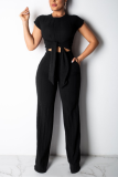 Black Fashion Casual Crop Short Sleeve Two-piece Set