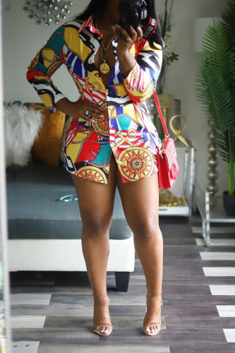 Red Fashion Print Casual Long Sleeve Shirt Dress