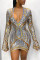 Gold Fashion Sexy Sequin V-Neck Long Sleeve Dress