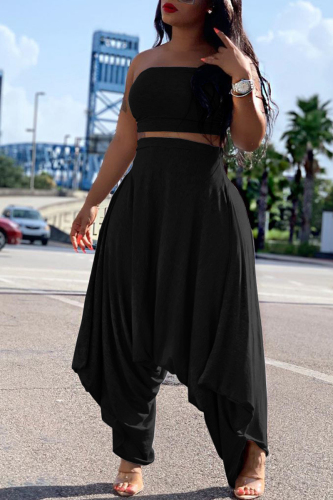Black Sexy Trendy Solid Loose Two Pieces