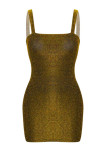Gold Fashion Sexy Spaghetti Strap Sleeveless Slip Sheath Mini Solid backless Sequin Club Dress