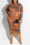 StreamerOrange Fashion Temperament Print Dress