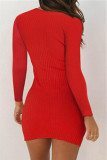 Red Fashion Sexy Waist Bag Hip Long Sleeve Dress