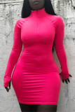 Rose Red Fashion High Sleeve Finger Cover Dress