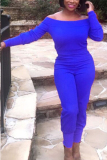 Blue Sexy Two Piece Suits Solid pencil Long Sleeve