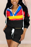 Black Casual Patchwork Sports Two-piece Set