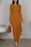 Orange Fashion Long Sleeve Skinny Dress