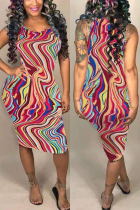 Red Sexy Tank Sleeveless O neck Step Skirt Mini Print