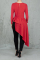 Red O Neck Long Sleeve Stringy selvedge Solid asymmetrical Long Sleeve Tops