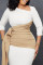 White Casual Patchwork Frenulum Oblique Collar Pencil Skirt Dresses