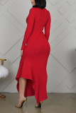 Wine Red Fashion Long Sleeve Skinny Dress