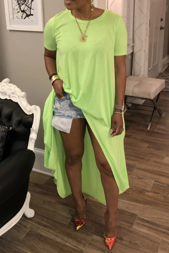 Green Fashion Casual Loose Solid Irregular Dress