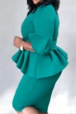Green Fashion Large Size Ruffled Hip Dress