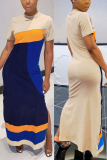 Beige Fashion Casual Stitching Long Dress