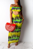 Yellow adult Fashion Sexy Print Two Piece Suits HOLLOWED OUT asymmetrical A-line skirt Short Slee